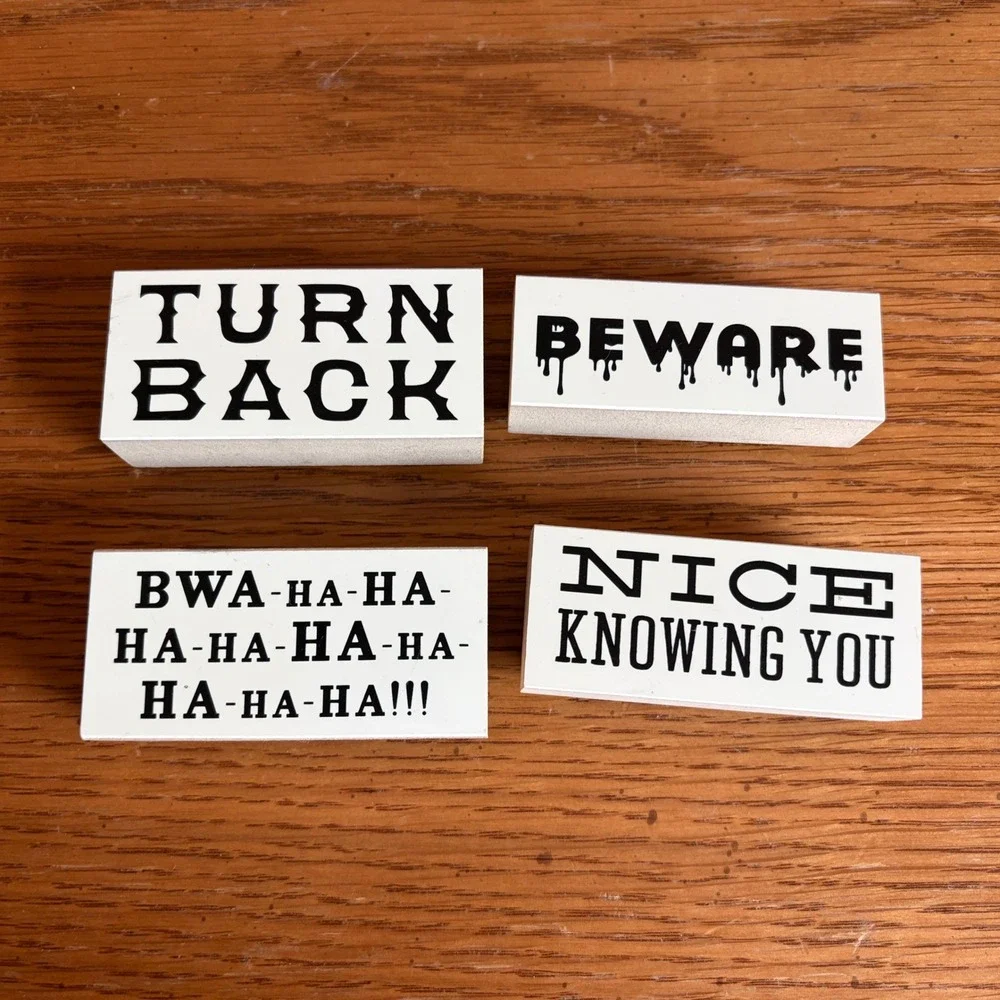 Halloween Rubber Stamps Set of 4 Beware Turn Back Nice Knowing You Bwa-Ha-Ha-Ha